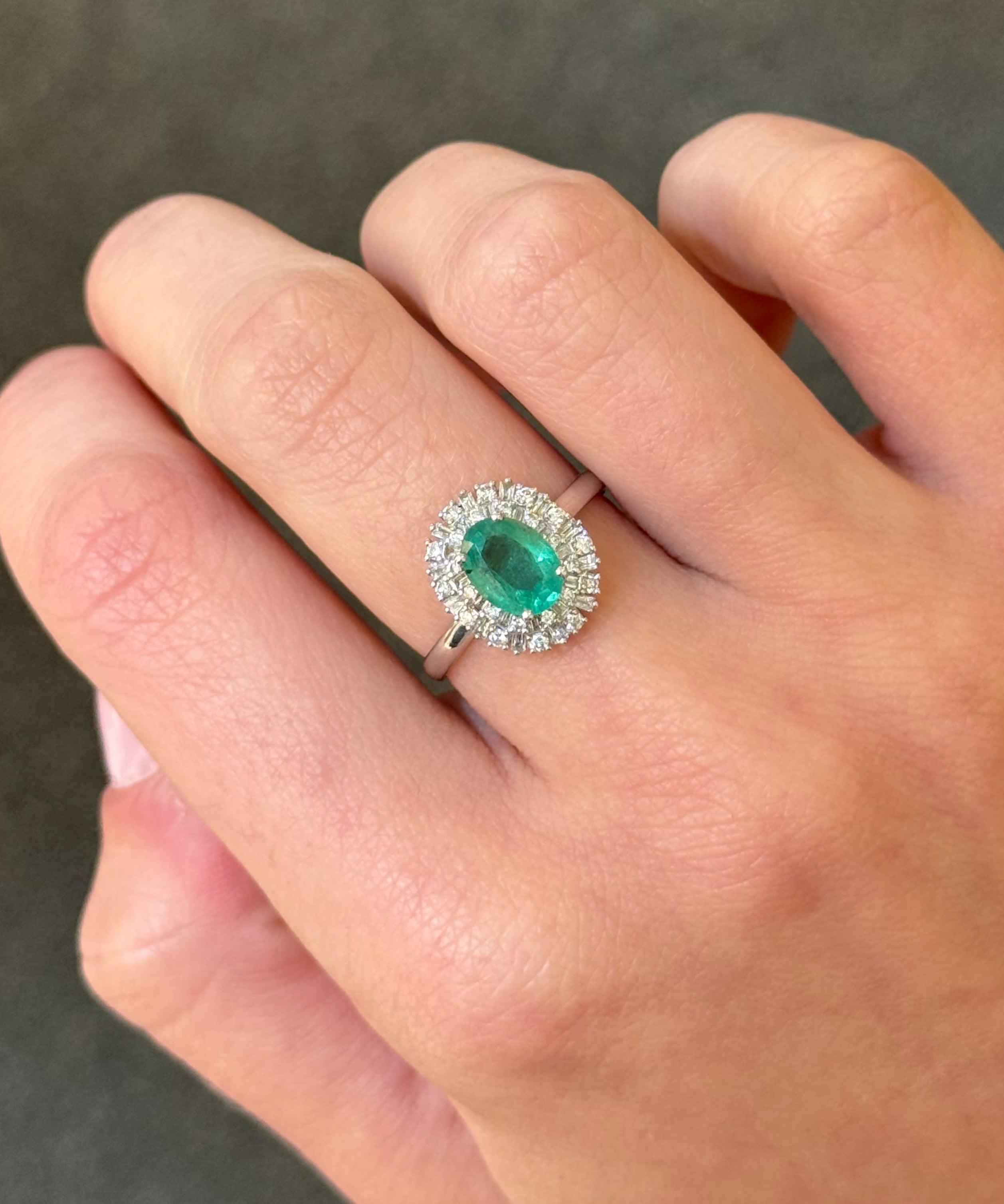 1.15ct Diamond Emerald 18K Gold Halo Ring