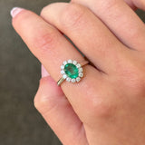 1.45ct Oval Emerald Diamond 18K Gold Cluster Ring
