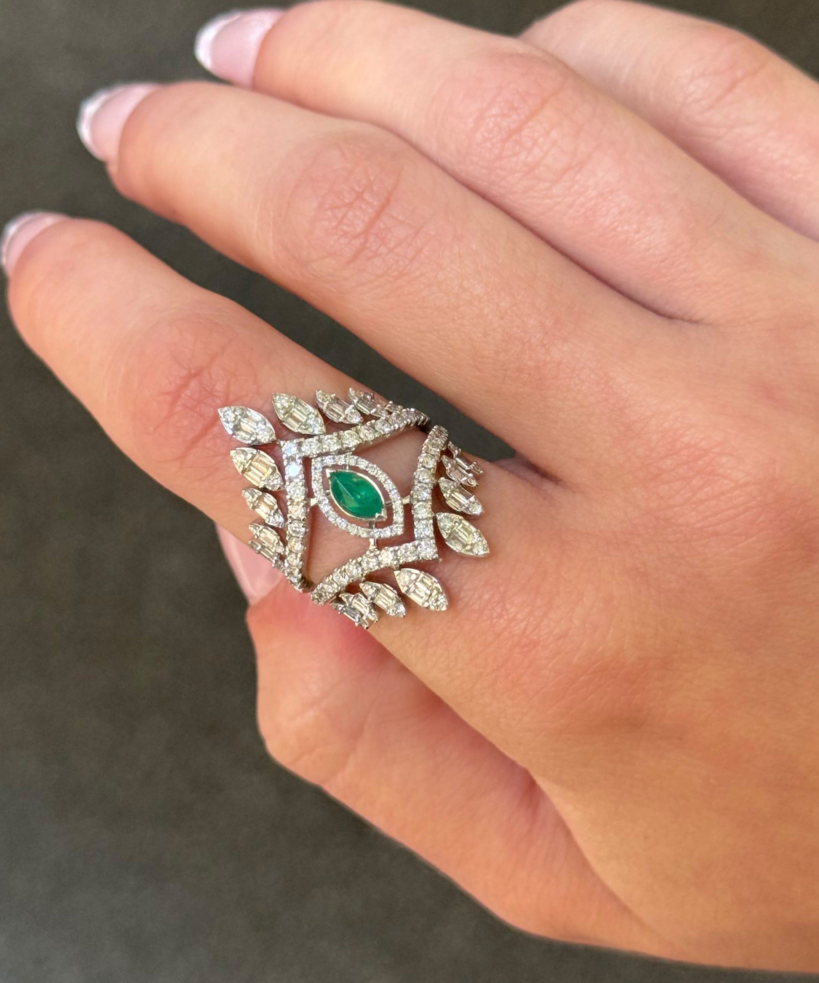 1.83 Diamond Emerald 14K Gold Statement Ring