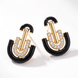 0.57ct Diamond Black Onyx 14K Gold Deco Earrings