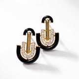 0.57ct Diamond Black Onyx 14K Gold Deco Earrings