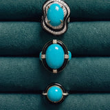 26.68ct Diamond Turquoise Black Onyx 18K Gold Cocktail Ring