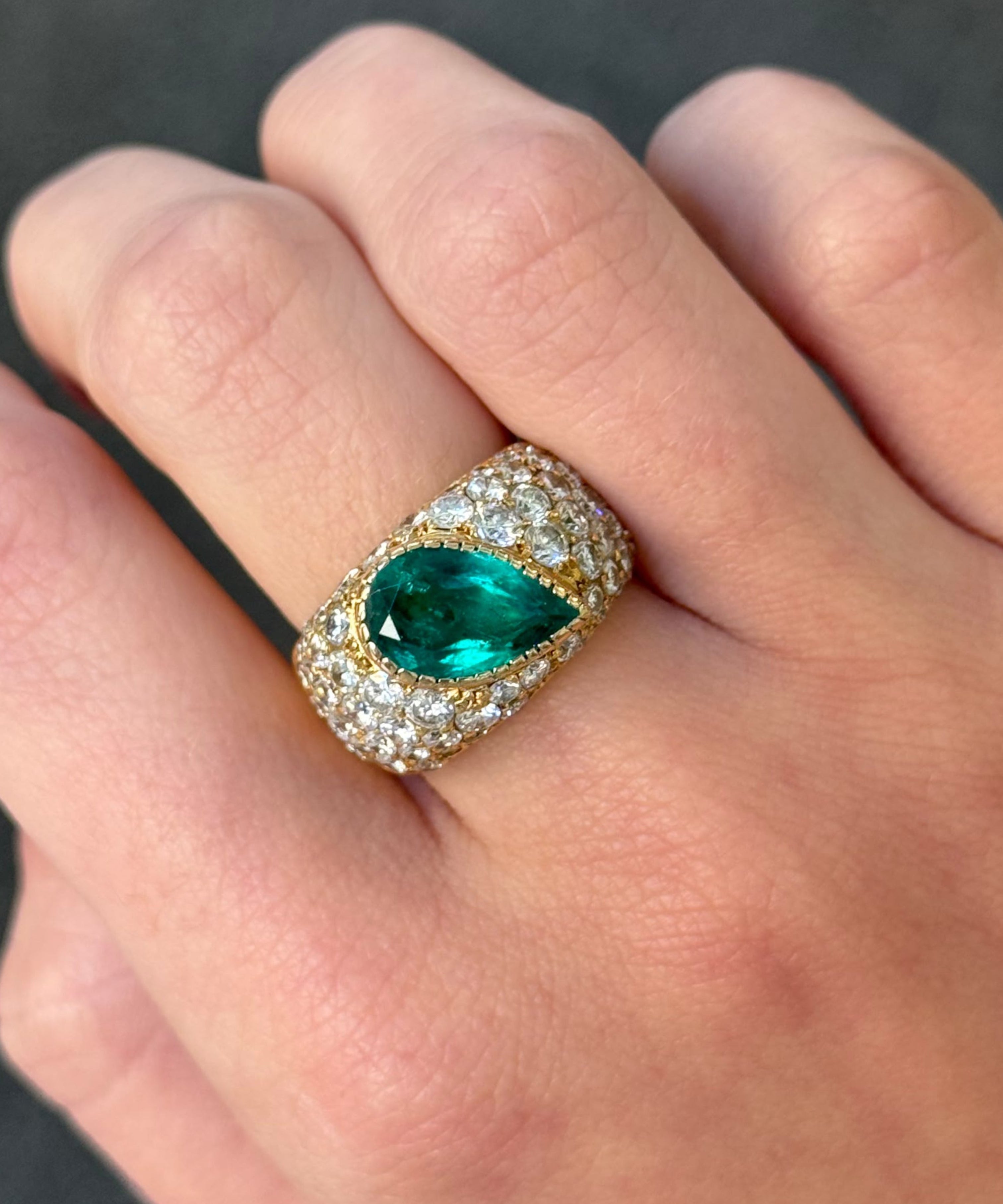 GIA 5.32ct Diamond Colombian Emerald 18K Gold Pear Ring
