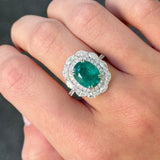 6.03ct Diamond Emerald 18K Gold Sunburst Ring