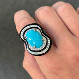 26.68ct Diamond Turquoise Black Onyx 18K Gold Cocktail Ring