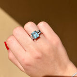 3.94ct Diamond Aquamarine Platinum Cushion Ring