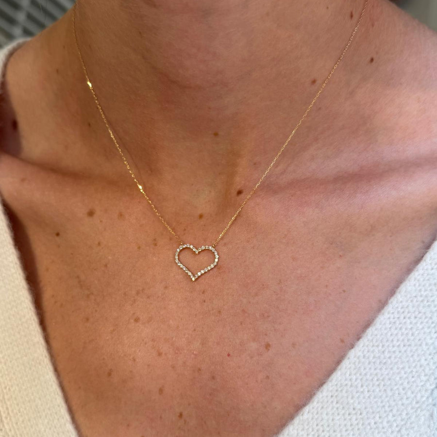 0.25ct Diamond 18K Gold Heart Pendant Chain Necklace