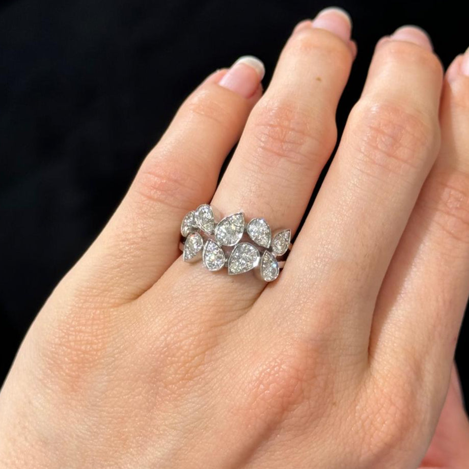 1.31ct Diamond 14K Gold Two Row Pear Ring