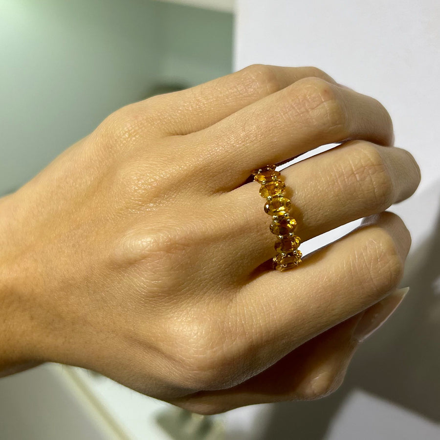7.31ct Citrine 18K Gold Eternity Band Ring