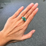 5.69ct Turquoise Emerald Diamond 18K Gold Cocktail Ring