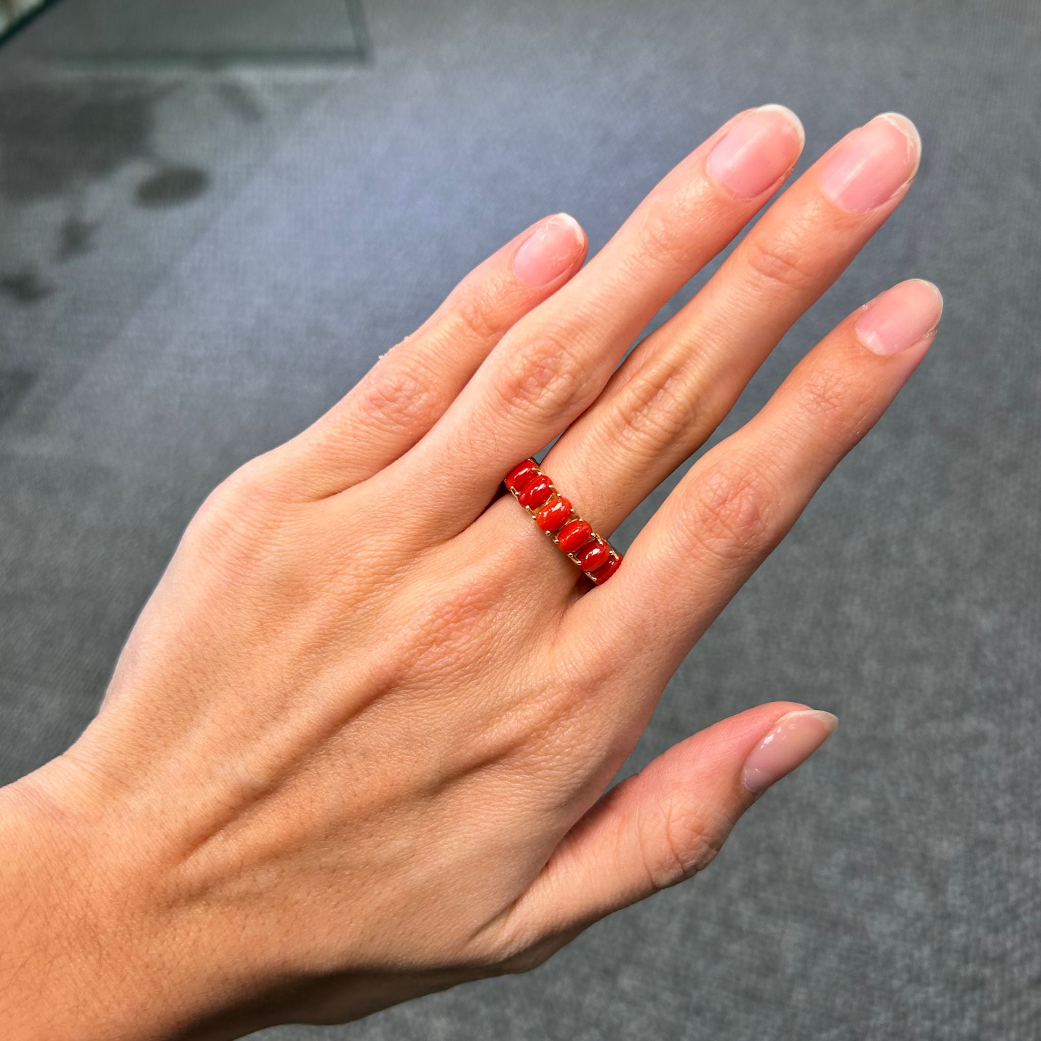 8.30ct Red Coral 14K Gold Eternity Ring