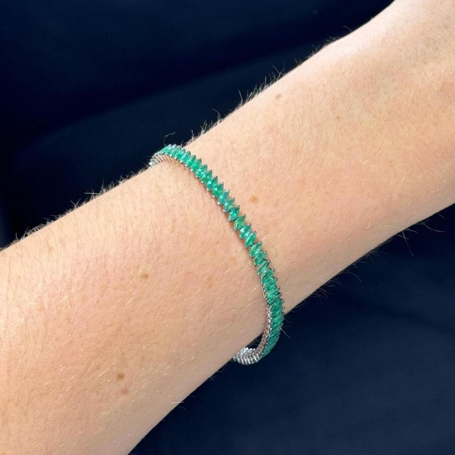 5.30cts Emerald 18K Gold Marquis Tennis Bracelet