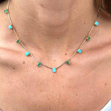 8.83ct Emerald Turquoise 14K Gold Stationed Necklace