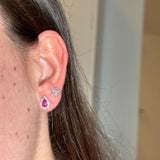 0.98ct Diamond Ruby 18K Gold Pear Halo Earrings