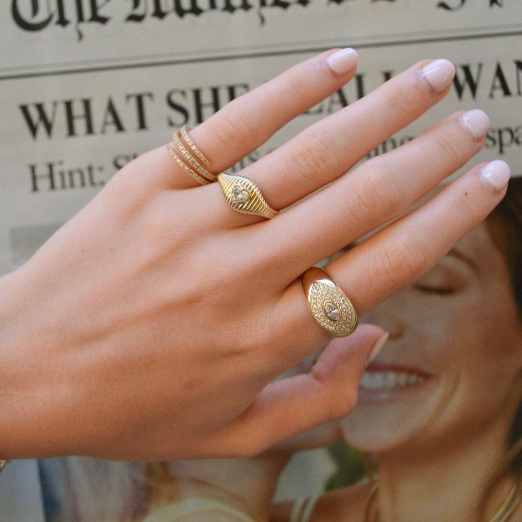 0.39ct Diamond 14K Gold Heart Grooved Ring