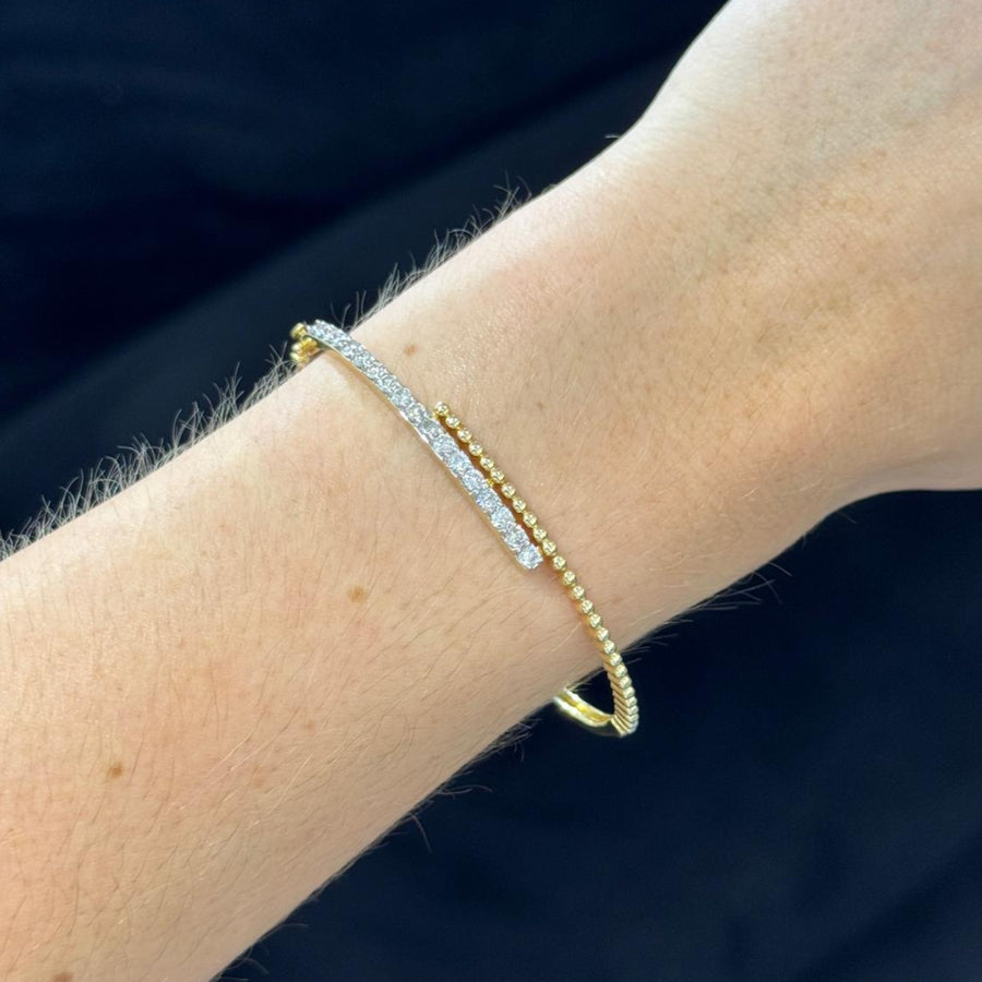 1.04ct Diamond 14K Gold Bypass Bangle Bracelet