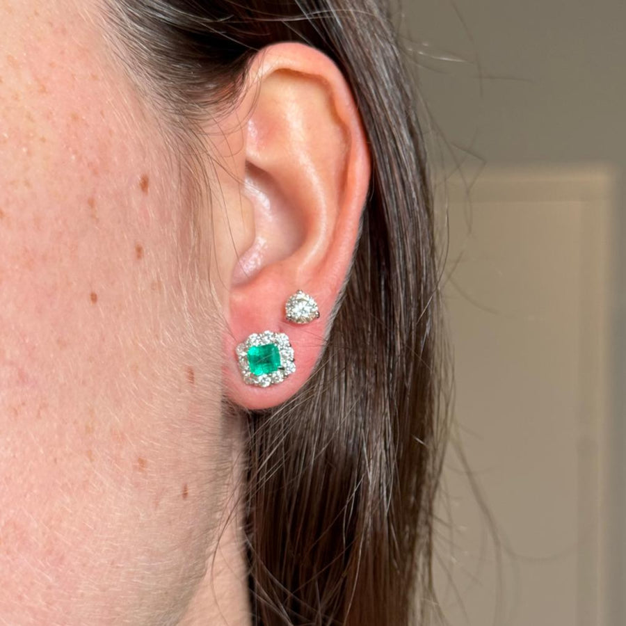 1.62ct Emerald Diamond Platinum Halo Earring