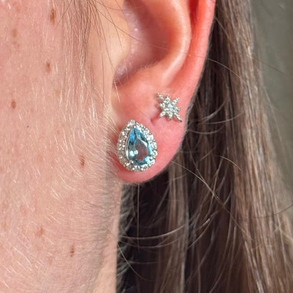 1.64ct Aquamarine Diamond Platinum Pear Halo Stud Earrings