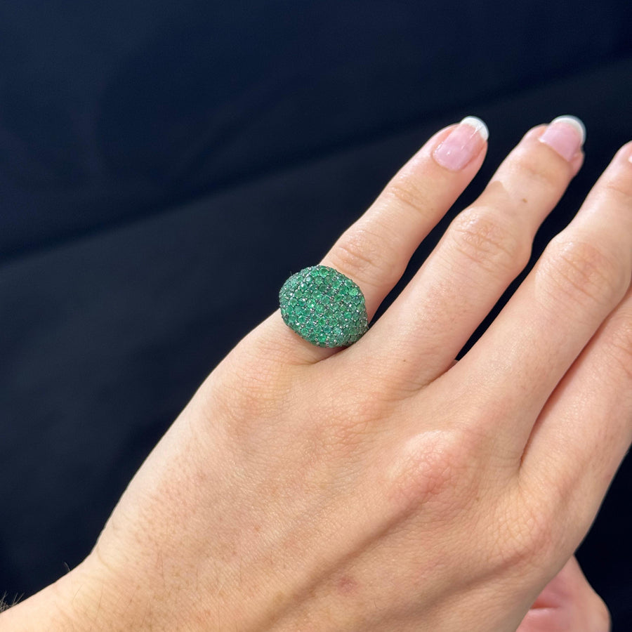 2.41ct Emerald 18K Gold Pave Signet Ring