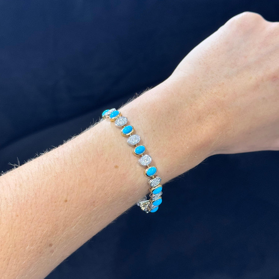 8.16ct Turquoise Diamond 14K Gold Bracelet