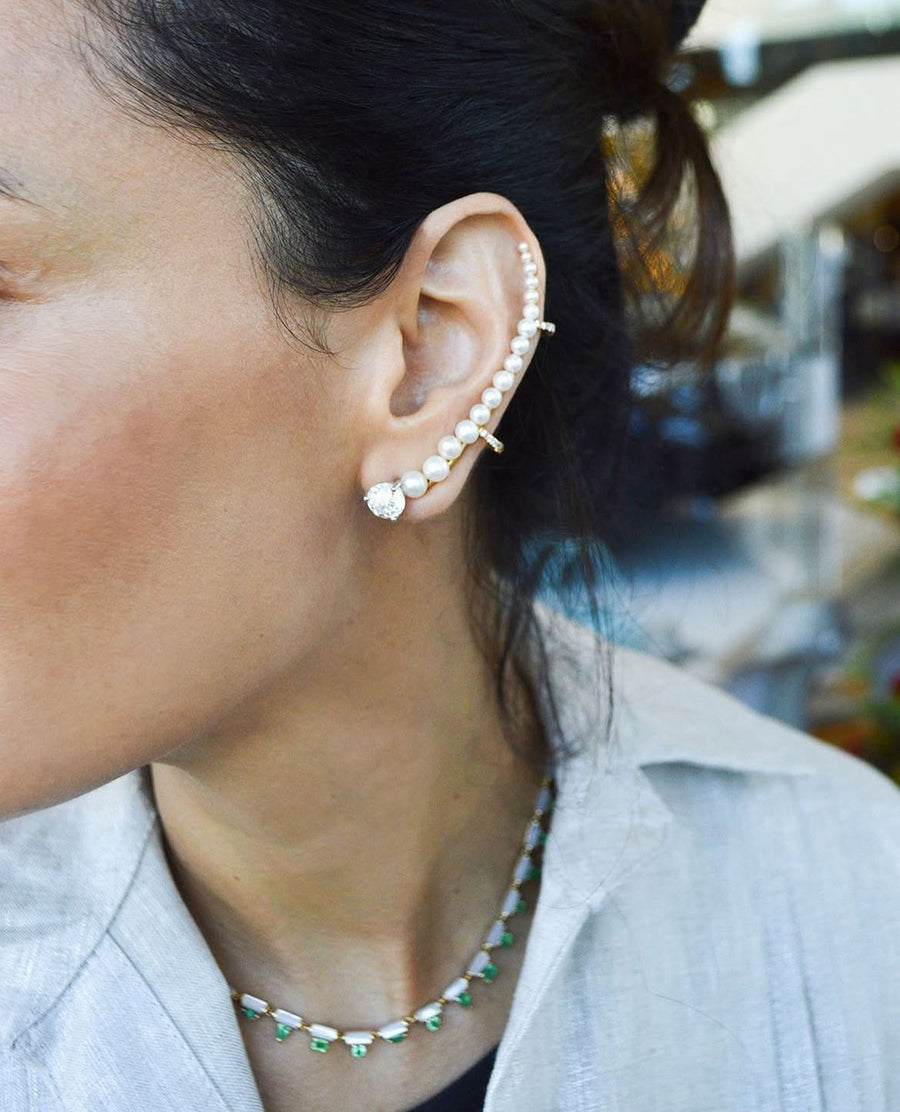 0.15ct Diamond Pearl 18K Gold Climber Ear Cuff