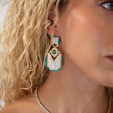 3.79ct Diamond & Emerald & Turquoise 18K Gold Statement Earrings