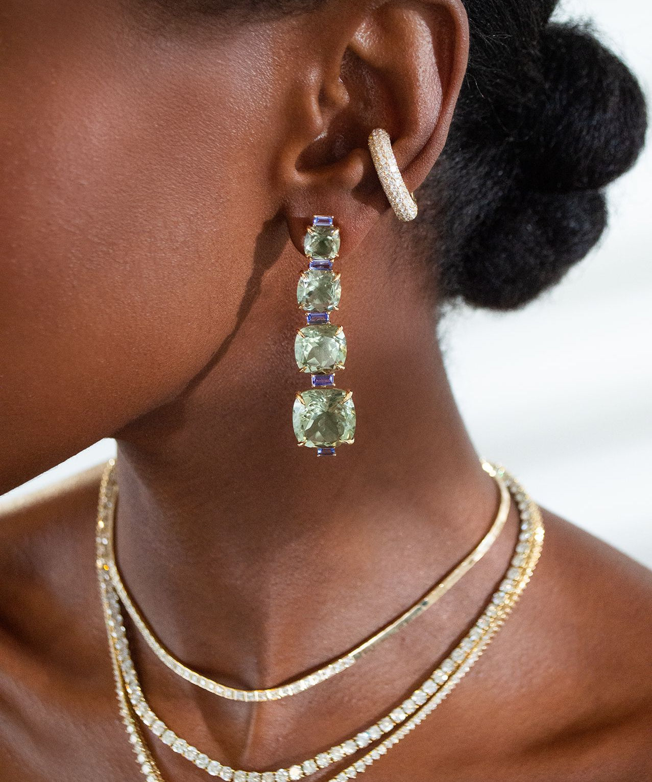 27.6ct Green Amethyst Tanzanite 18K Earrings