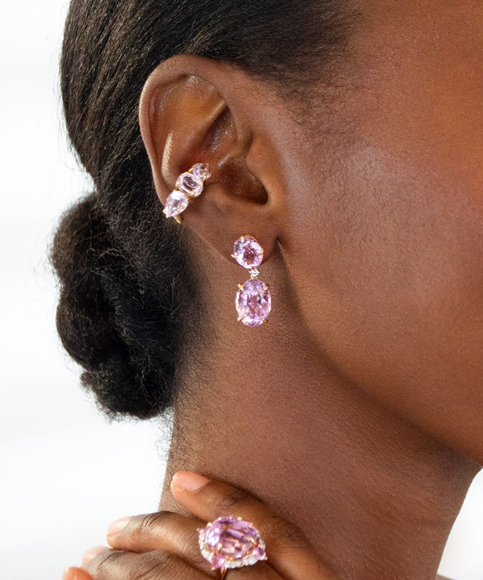 22.13cts Kunzite Diamond 18K Gold Drop Earrings