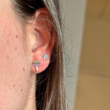 0.36ct Diamond Multi Color Sapphire 14K Gold Mushroom Stud Earrings