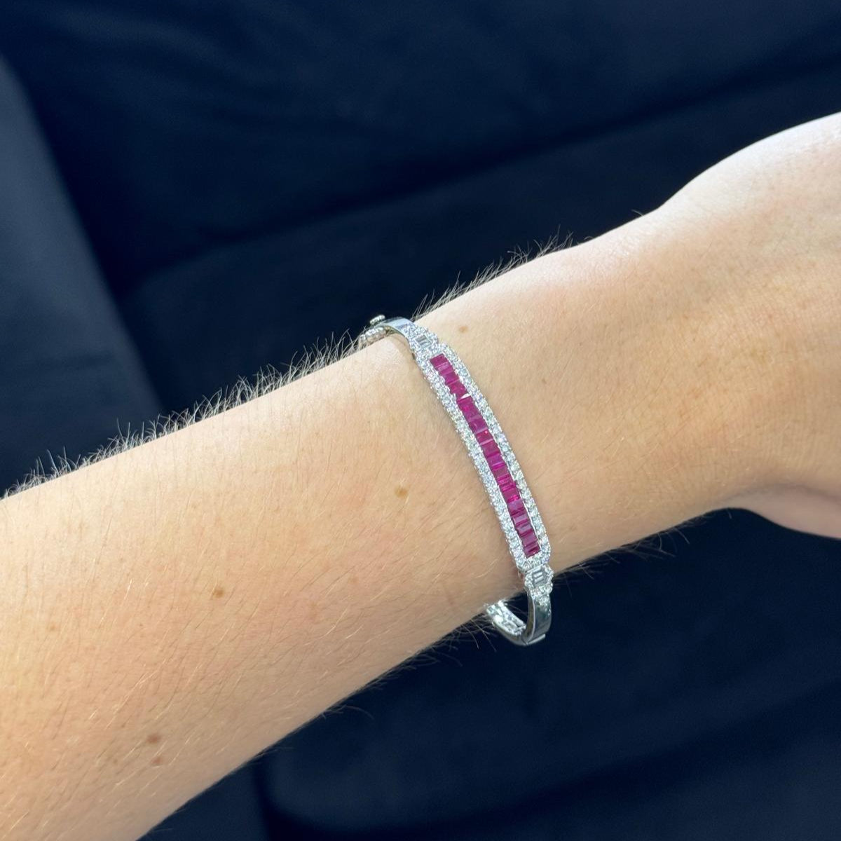 3.60ct Diamond Ruby 14K Gold Vintage Style Bangle Bracelet