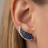 4.34ct Diamond Sapphire 14K Gold Wing Climber Earrings