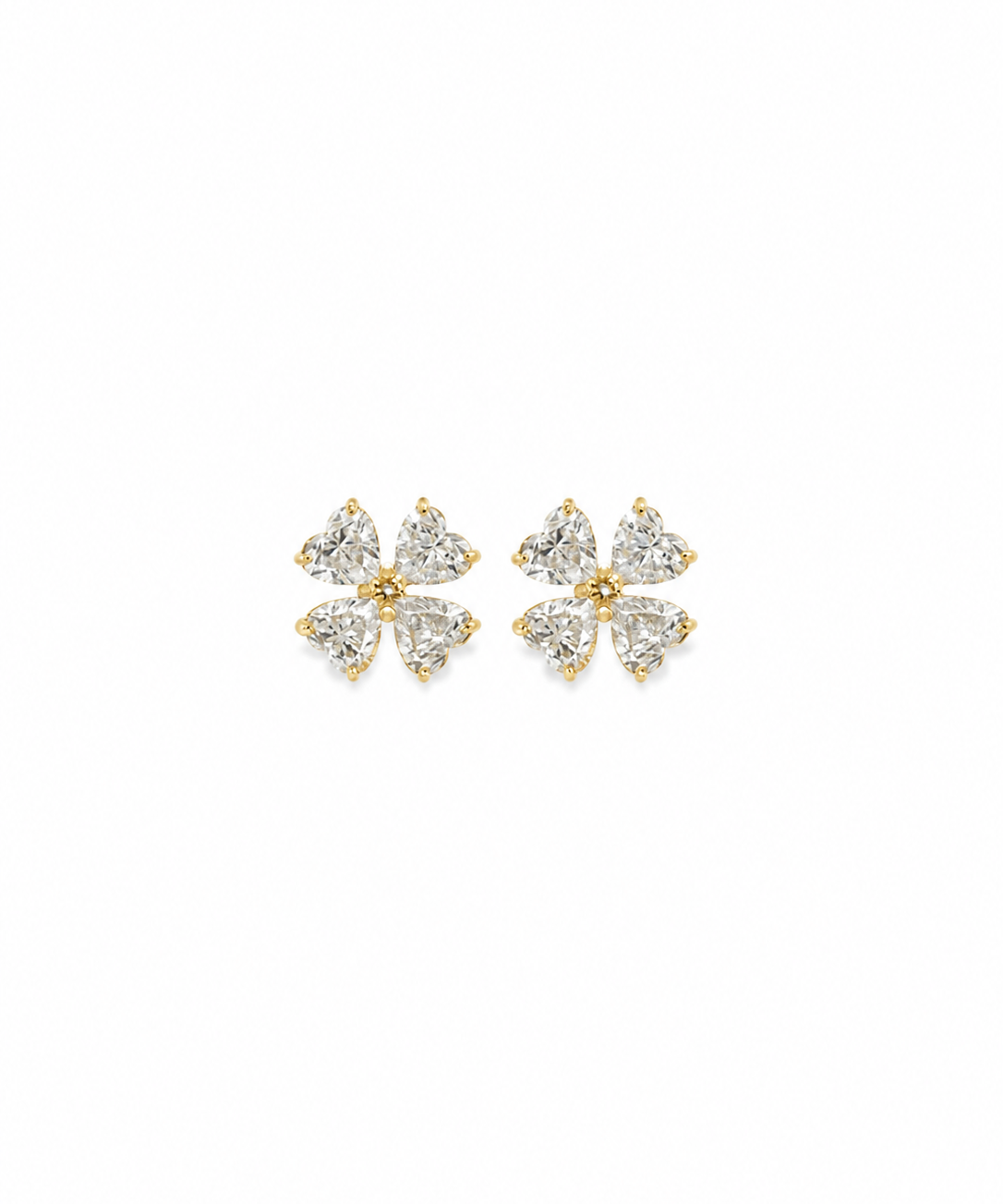3.46ct Diamond 18K Gold Heart Cut Clover Stud Earrings