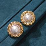 0.75ct Diamond Pearl 14K Gold Statement Stud Earrings