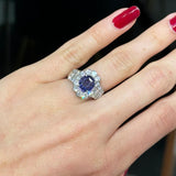 4.97ct Diamond Sapphire Platinum Halo Ring