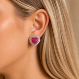 3.74ct Diamond Ruby 18K Gold Heart Halo Earrings