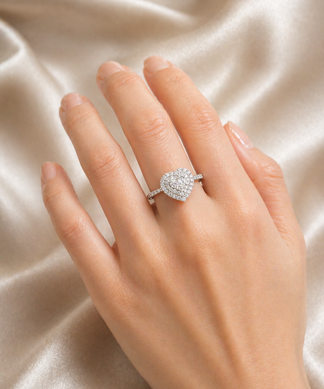 0.65ct Diamond 18K Gold Pave Heart Ring