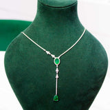 5.30ct Diamond Emerald 18K Gold Lariat Drop Necklace