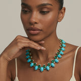 184.90ct Turquoise Emerald Diamond 18K Gold Statement Necklace