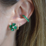 3.25ct Emerald 18K Gold Heart Cut Clover Stud Earrings
