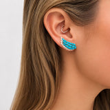 3.60ct Diamond Turquoise 18K Gold Wing Climber Earrings