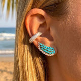 3.60ct Diamond Turquoise 18K Gold Wing Climber Earrings
