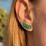 2.60ct Diamond Emerald 18K Gold Wing Climber Earrings
