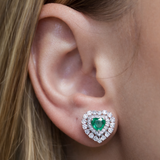 2.24ct Emerald Diamond 18K Gold Heart Cluster Stud Earrings