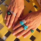 29.2ct Diamond Emerald Turquoise 18K Gold Cocktail Ring