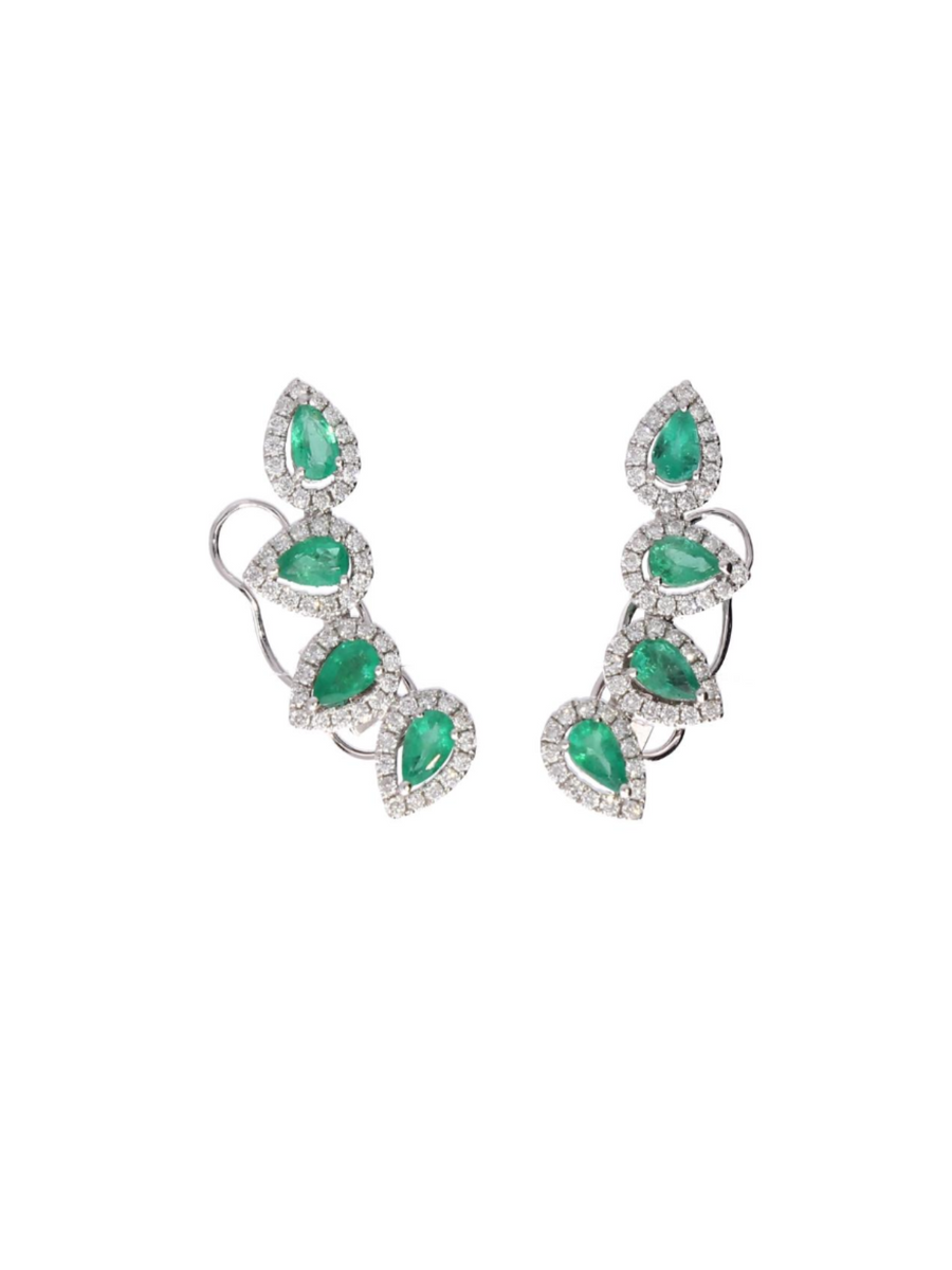 2.20ct Diamond Emerald 18K Gold Climber Earrings