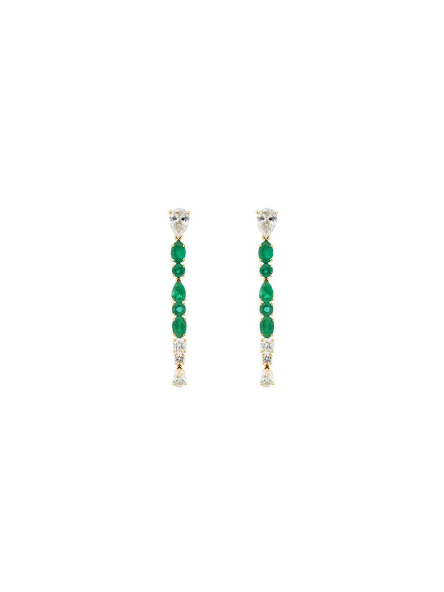 1.25ct Diamond Emerald 14K Gold Multi Shape Dangle Drop Earrings