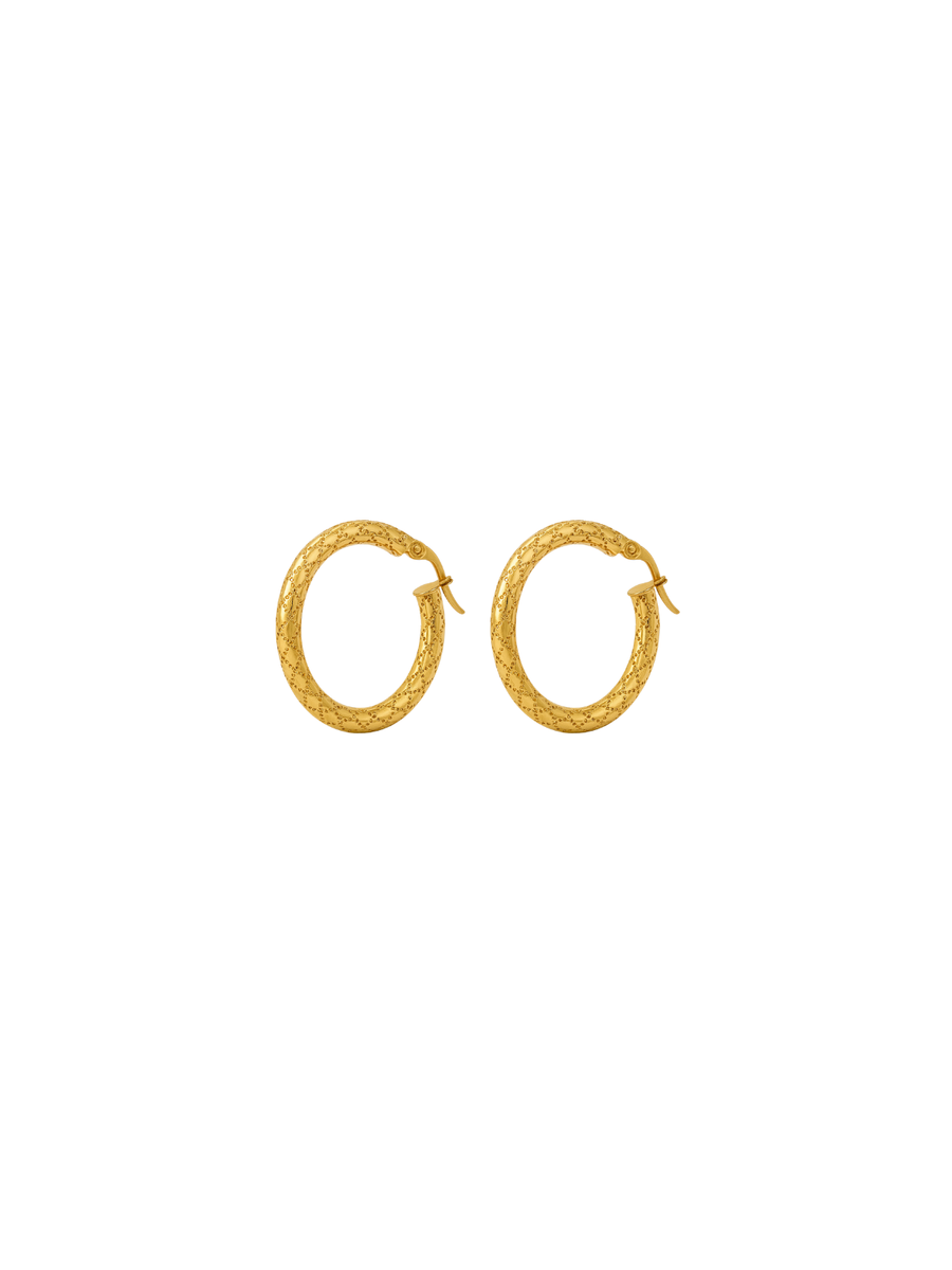 14K Gold Patterned Hoop Earrings