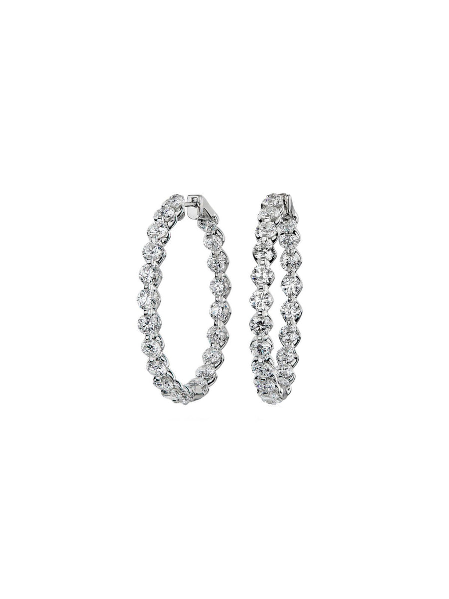 10.50ct Diamond 14K Gold Inside Outside Hoops Earrings