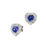 2.93ct Table Cut Diamond Heart Shaped Tanzanite 18K Gold Stud Earrings