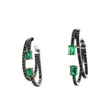 5.84ct Diamond Emerald 14K Gold Hoop Earrings - 14KW: 8.88g DIA: 3.88ct (104) EME: 1.96ct (4) 6x4 SIZE: 35mm